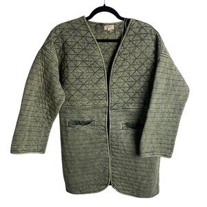 World Market Size S Quilted Open Front Jacket Moss Green Layering Chunky Cotton